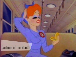 This month's featured cartoon is Swing Shift Cinderella, a MGM golden era cartoon. In this picture, the stories of the Little Riding Hood and Cinderella are blended to create a zany chase sequence, as Cinderella performs as a showgirl for Mr. Wolf, running away at midnight to her graveyard shift job - as a welder!