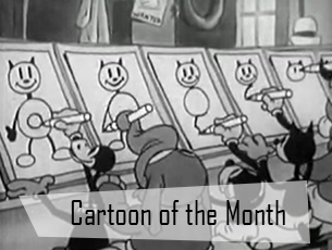This 1931 cartoon by the Van Beuren Studios creates a fantasy in which cartoon characters create themselves in sweatshop conditions.